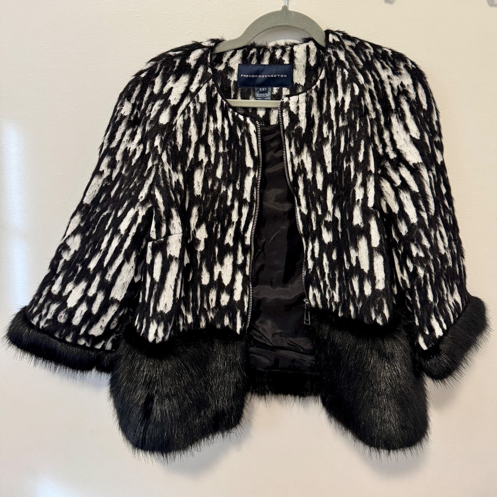 French Connection Faux Fur Crop Zip Up Jacket, Women's Size U.S. 6 - Picture 5 of 11